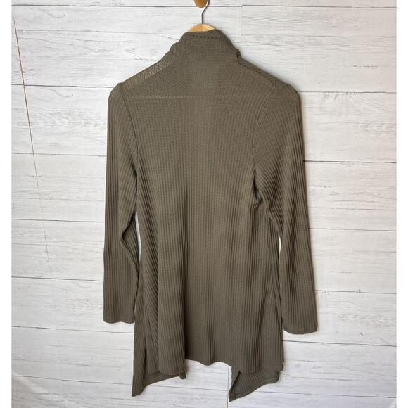 Knox Rose Cardigan Womens Size Large Olive Green Waffle Knit Open Lightweight - Picture 11 of 16